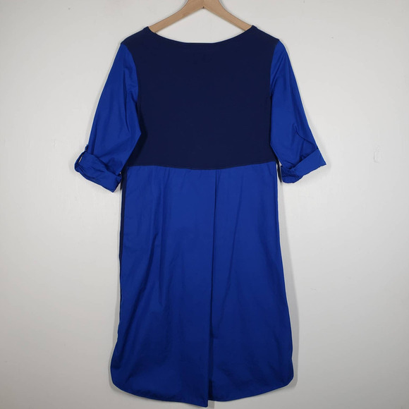 Akris Punto Mixed Material Dress 6 Blue Sweater Shirtdress - Picture 7 of 10